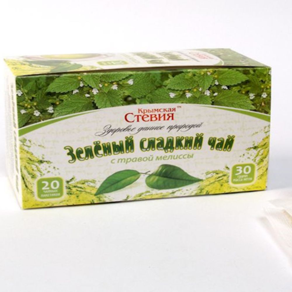 Зеленый чай со стевией и мелиссой 30 грамм (20 ф/п) ТМ Крымская Стевия