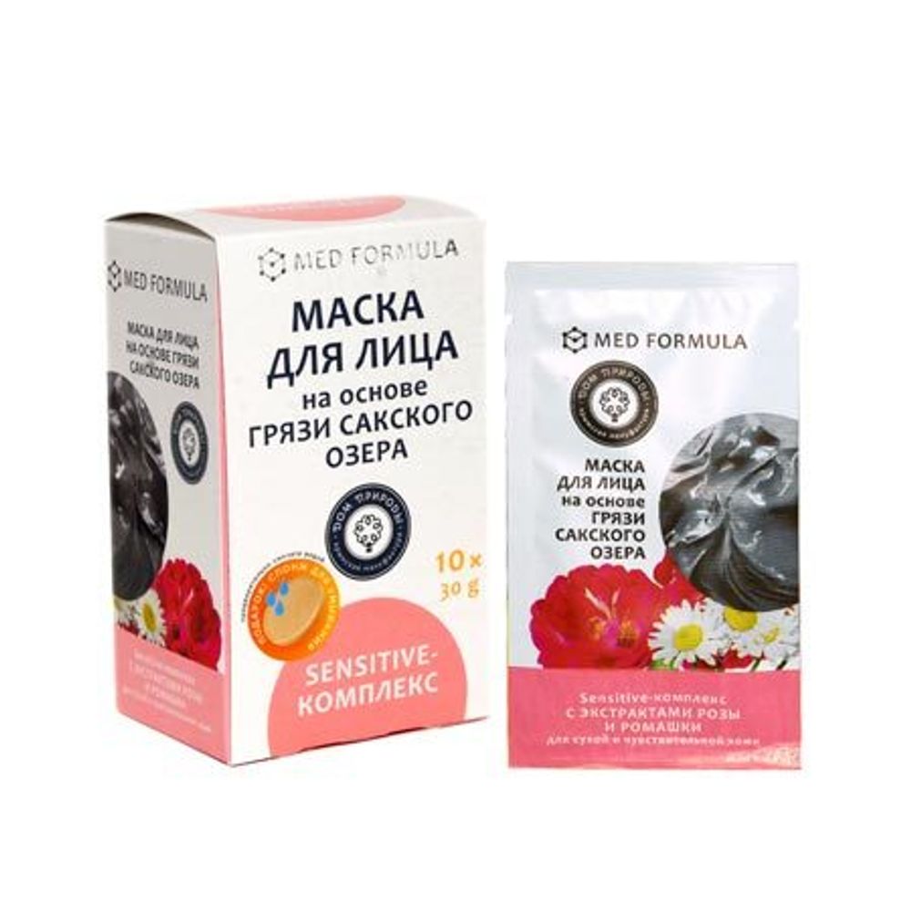 Маска для лица на основе грязи Сакского озера Med Formula - «Sensitive-комплекс» для сухой и чувствительной кожи ТМ Мануфактура Дом Природы